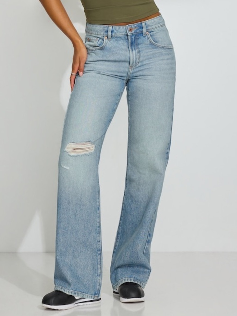 Garage Light Blue Distressed Wide-Leg Jeans
